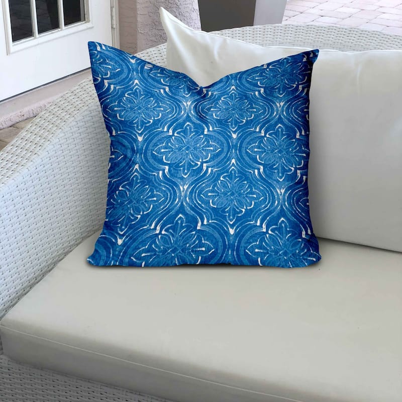 HomeRoots 36" X 36" Blue And White Enveloped Ikat Throw Indoor Outdoor Pillow Cover 18 Bed